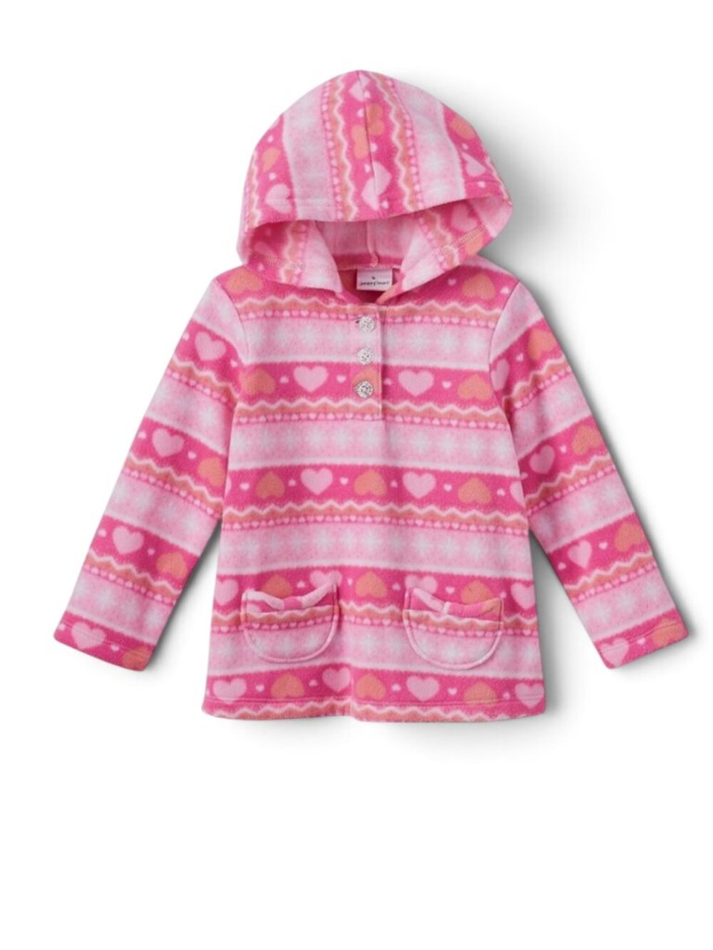 Jumping Beans Girls Microfleece Tunic Hoodie Pink Hearts Print Soft & Cozy